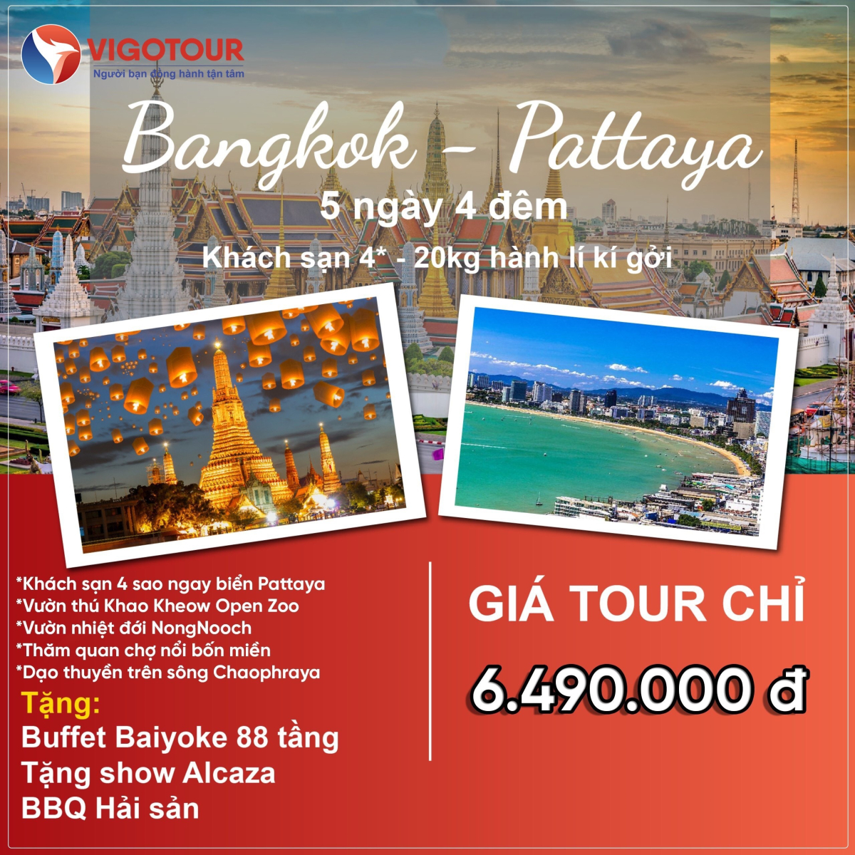 Tour Thái Lan Bangkok - Pattaya (5n4đ)